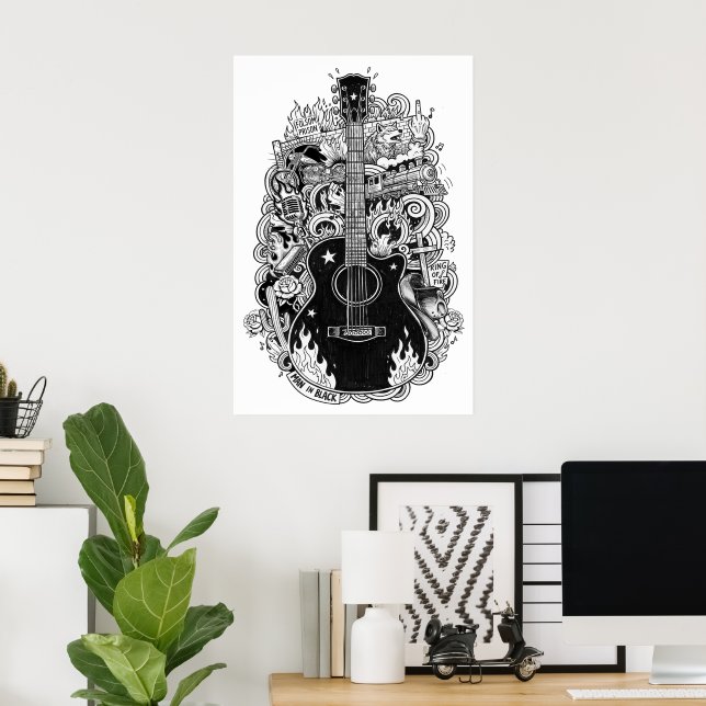 Johnny Cash Fan Art Poster, Black & White Drawing Poster (Home Office)