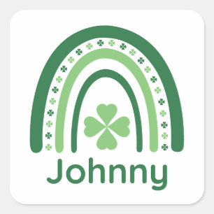 Johnny Name Clover Boho Rainbow Square Sticker