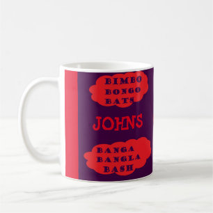 Johns name on red and purple design fun type coffee mug
