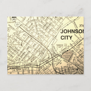 Johnson City, TN Vintage Map Postcard