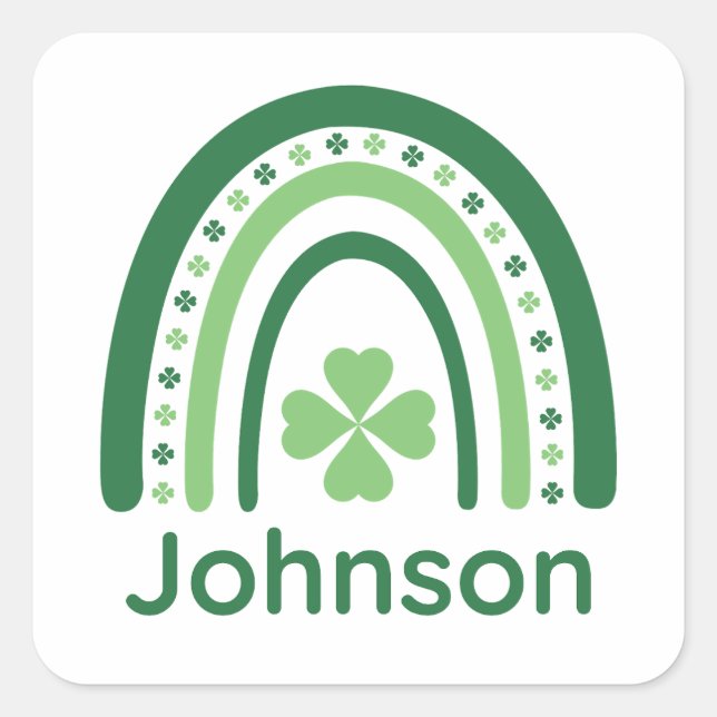 Johnson Name Clover Boho Rainbow Square Sticker (Front)