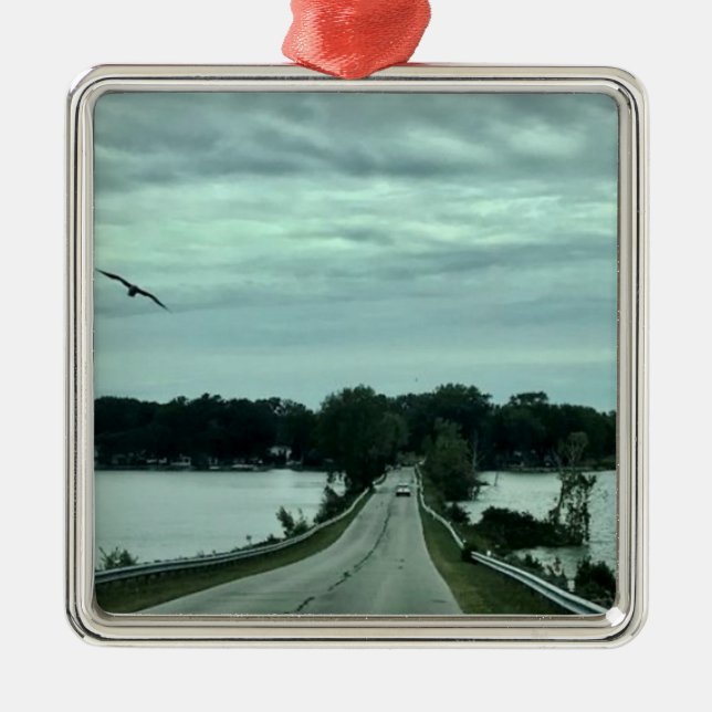 Johnson's Island Causeway Photography Metal Tree Decoration (Front)
