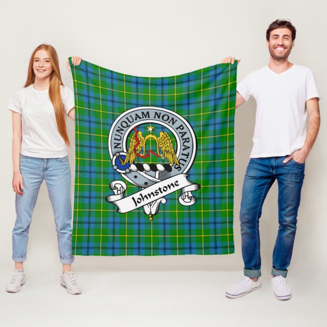 Johnston Clan Badge Tartan Plaid Fleece Blanket (In Situ)