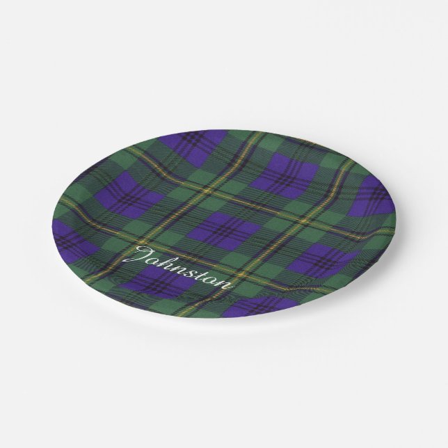 Johnston clan Plaid Scottish tartan Paper Plate (Angled)