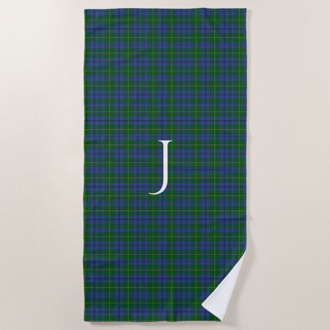 Johnston Clan Tartan Plaid Monogram Beach Towel (Front)