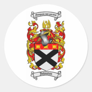 JOHNSTON FAMILY CREST -  JOHNSTON COAT OF ARMS CLASSIC ROUND STICKER