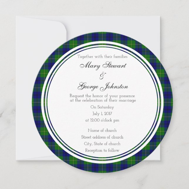 Johnston Scottish Wedding Round Invitation (Front)