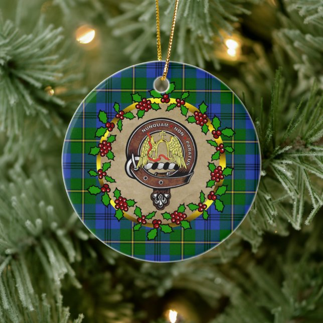 Johnstone Badge & Tartan Personalised Christmas Ceramic Tree Decoration (Tree)