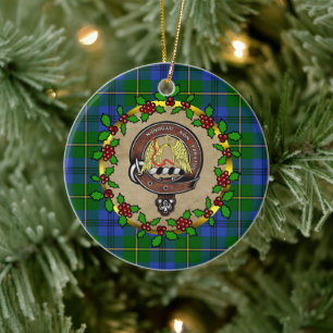 Johnstone Clan Badge & Tartan Personalised Xmas  Ceramic Tree Decoration