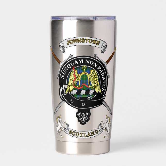 Johnstone Clan Badge Tartan & Swords Insulated Tumbler (Front)