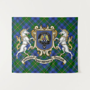 Johnstone Clan Badge & Unicorns w/Tartan  Tapestry
