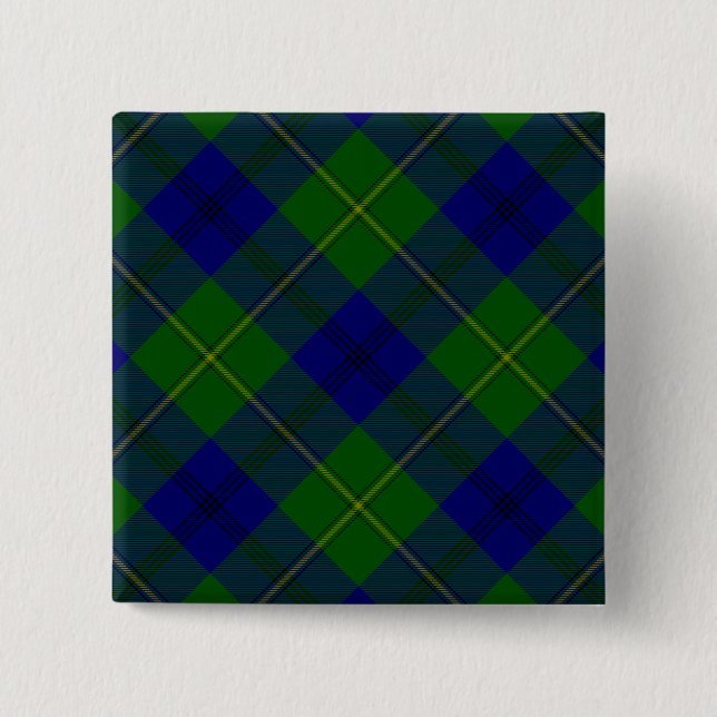 Johnstone tartan blue green plaid 15 cm square badge (Front)