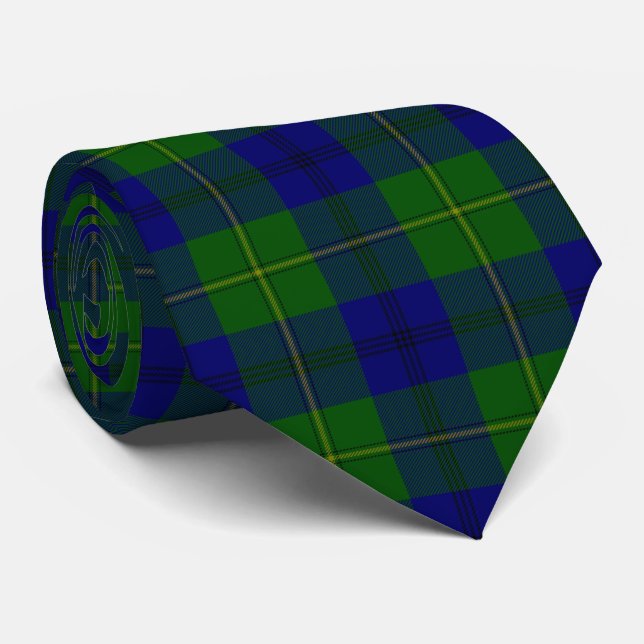 Johnstone tartan blue green plaid tie (Rolled)