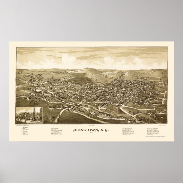 Johnstown, NY Panoramic Map - 1888 Poster (Front)