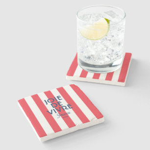 Joie De Vivre France Red Cabana Stripe French Stone Coaster