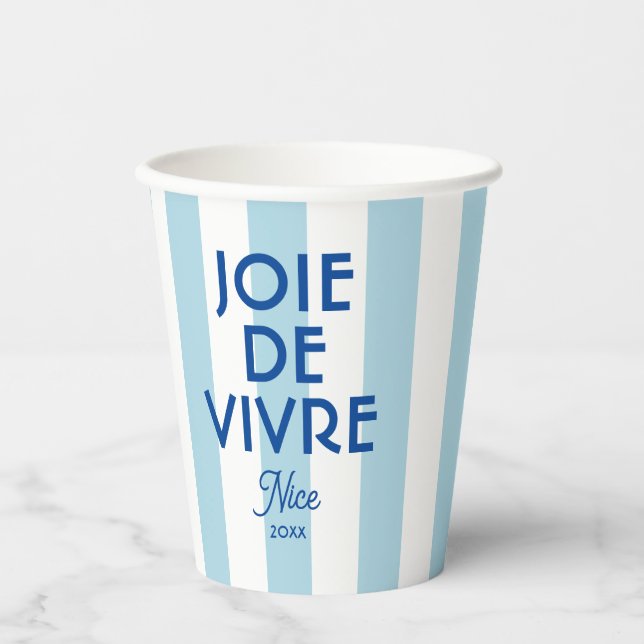 Joie De Vivre Nice Blue Cabana Stripe French Paper Cups (Front)