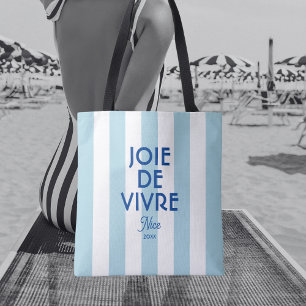 Joie De Vivre Nice Blue Cabana Stripe French Tote Bag
