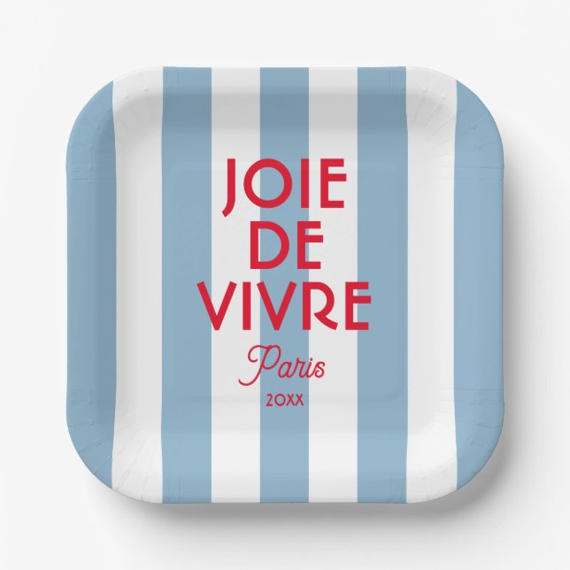 Joie De Vivre Paris  French Blue Cabana Stripe Paper Plate (Front)