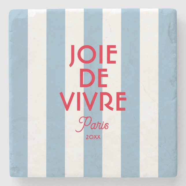 Joie De Vivre Paris French Blue Cabana Stripe  Stone Coaster (Front)