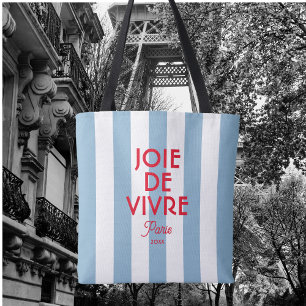 Joie De Vivre Paris French Blue Cabana Stripe Tote Bag