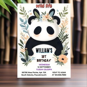 Join Boys Kids Charm baby Girls Panda 1st Birthday Invitation