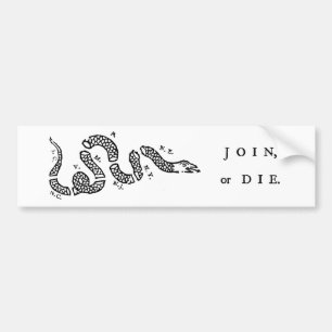 Join, or Die black-on-white bumper sticker