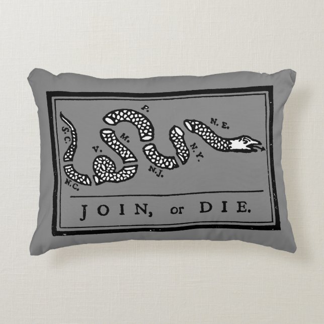 Join Or Die Cartoon, 1754 Decorative Cushion (Front)