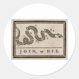 Join or Die Political Cartoon by Benjamin Franklin Classic Round Sticker
