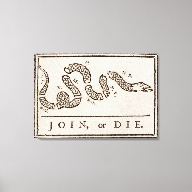 Join or Die Rattlesnake: Cartoon Benjamin Franklin Canvas Print (Front)