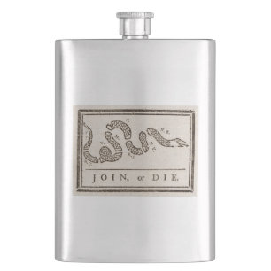 Join or Die Rattlesnake: Cartoon Benjamin Franklin Hip Flask