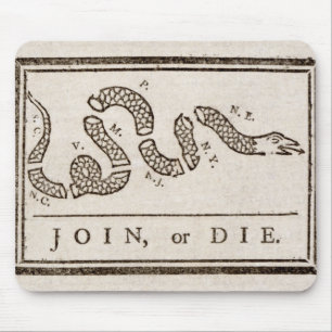 Join or Die Rattlesnake: Cartoon Benjamin Franklin Mouse Mat