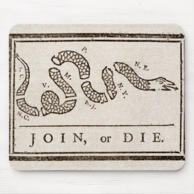 Join or Die Rattlesnake: Cartoon Benjamin Franklin Mouse Mat (Front)