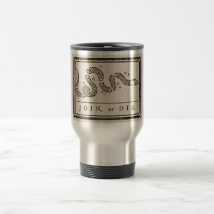 Join or Die Rattlesnake: Cartoon Benjamin Franklin Travel Mug