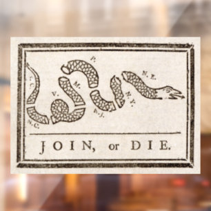 Join or Die Rattlesnake: Cartoon Benjamin Franklin Window Cling