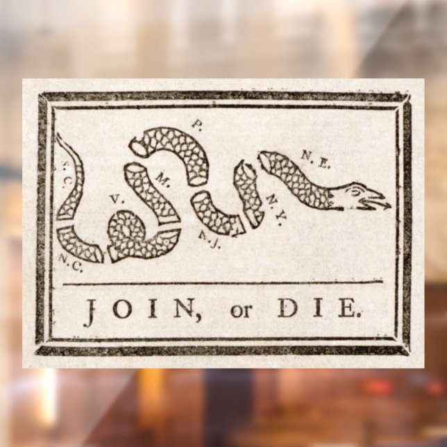 Join or Die Rattlesnake: Cartoon Benjamin Franklin Window Cling (Sheet 2)