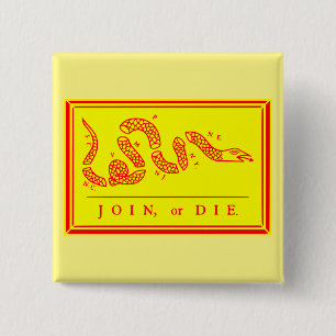 Join Or Die #USAPatriotGraphics ©WhiteTigerLLC.C 15 Cm Square Badge