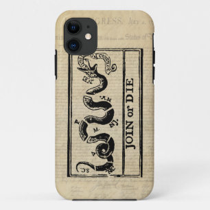 Join Or Die Woodcut on Declaration of Independence iPhone 11 Case