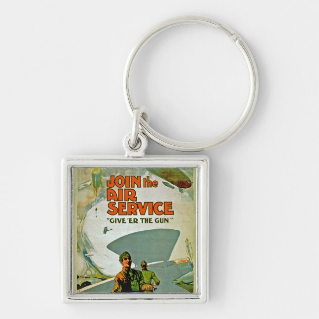 Join The Air Service ~ Give 'Er The Gun Key Ring (Front)
