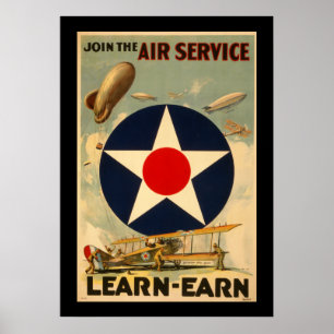Join The Air Service "Learn-Earn" (Black Border) Poster