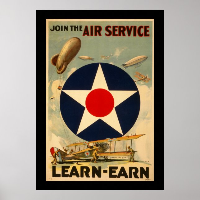 Join The Air Service "Learn-Earn" (Black Border) Poster (Front)