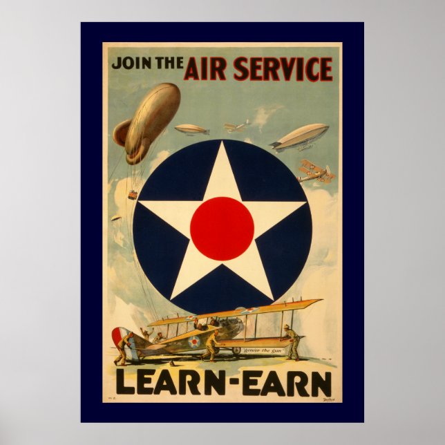 Join The Air Service "Learn-Earn" (Blue Border) Poster (Front)
