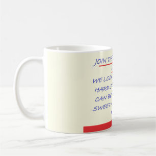 JOIN THE CLUB FUN MESSAGE BLUE AND RED COFFEE MUG