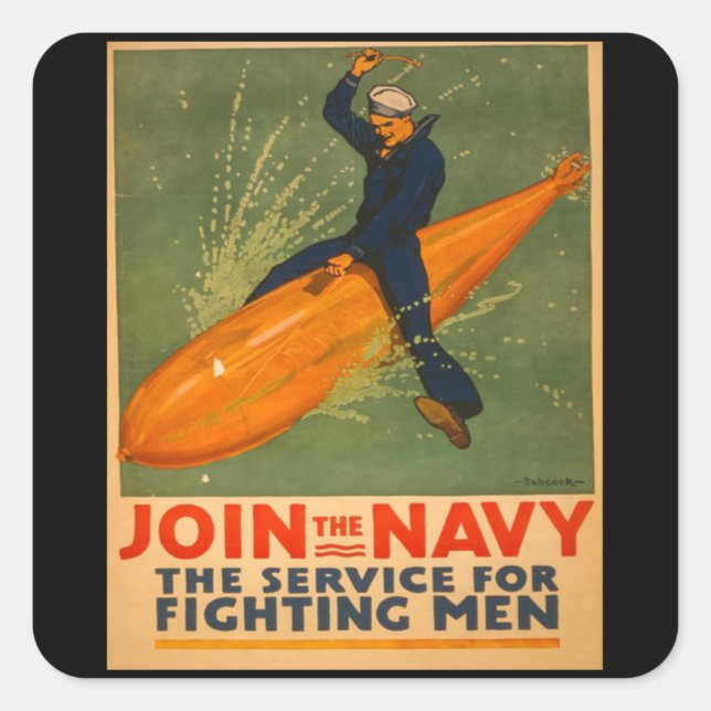 Join the navy vintage poster square sticker (Front)