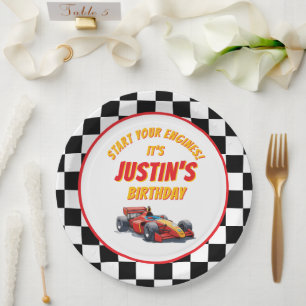 Join the Pit Crew Race Car Birthday Paper Plate
