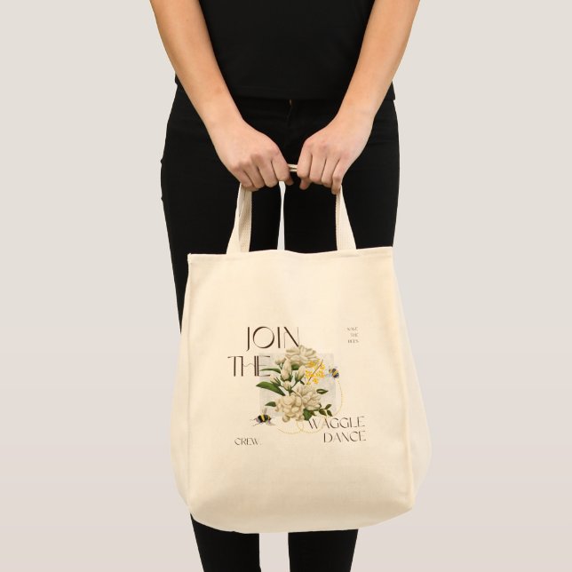 Join the Waggle Dance Crew: Elegant Bee & Jasmine  Tote Bag (Front (Product))
