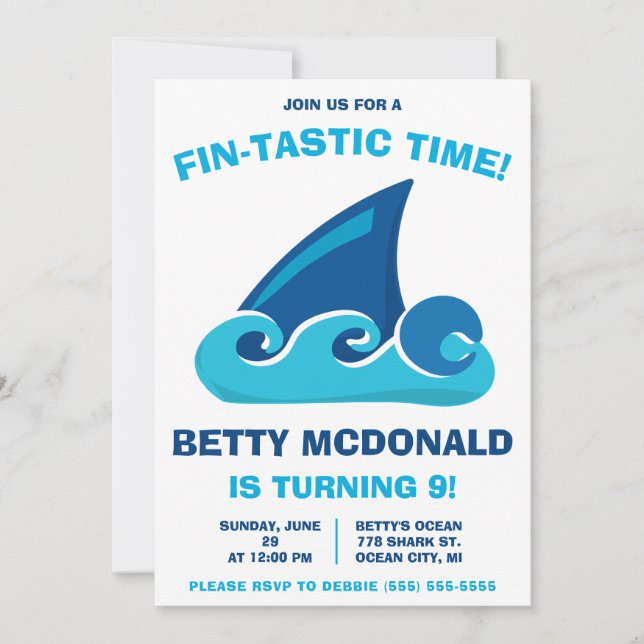 Join us for a Fin-Tastic Time! Shark Birthday Invitation (Front)