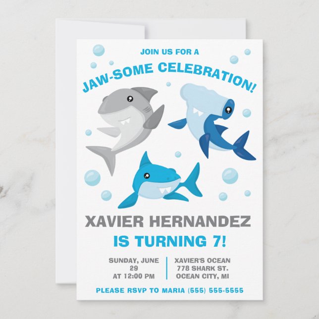 Join us for a Jaw-Some Celebration! Shark Birthday Invitation (Front)