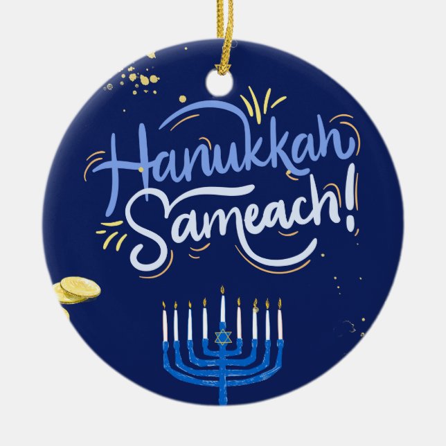 Join Us for a Joyous Hanukkah Celebration!"  Ceramic Tree Decoration (Front)
