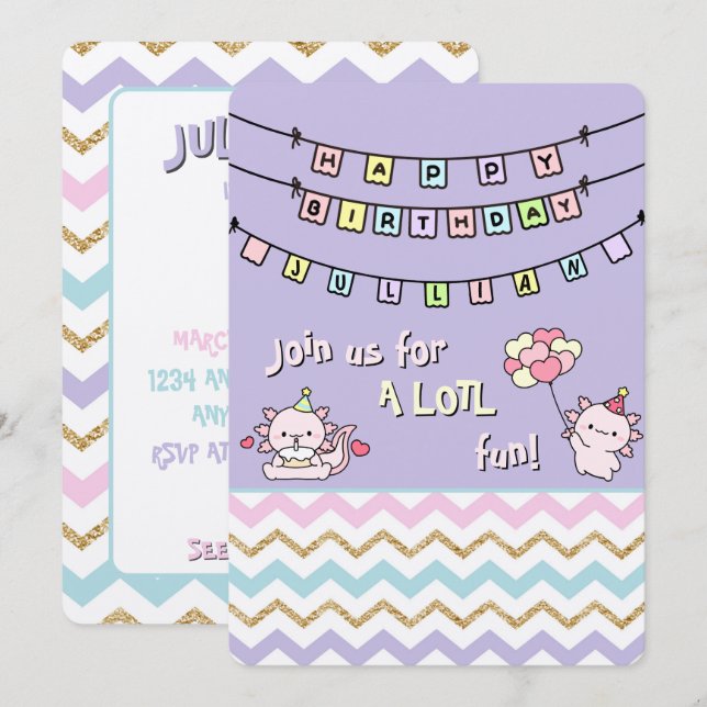 Join us for A LOTL fun! Birthday Axolotl  Invitation (Front/Back)