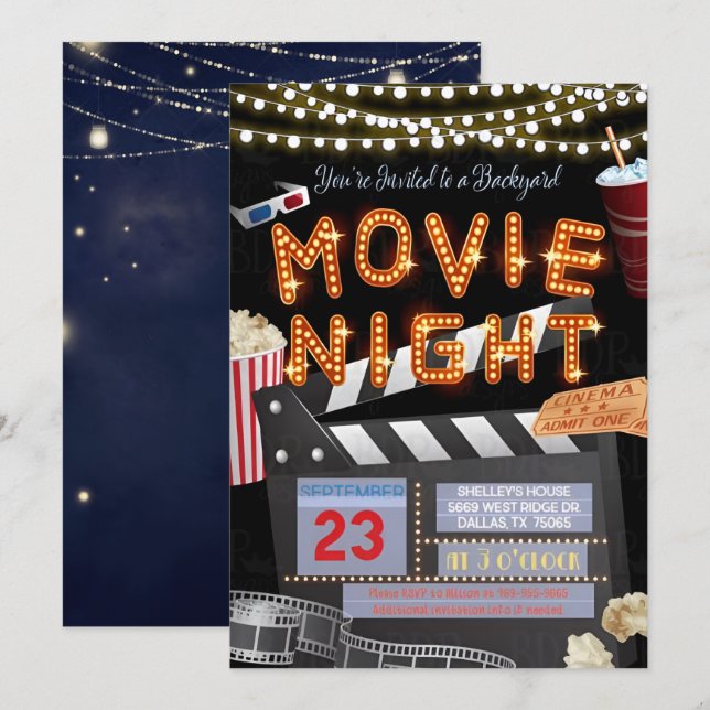 Join Us for a Movie Night Birthday Celebration Invitation (Front/Back)